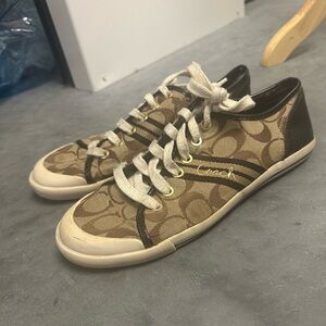Coach Sneakers Womens 9 Brown Canvas Folly Signature Q1024 Low Top Lace Up